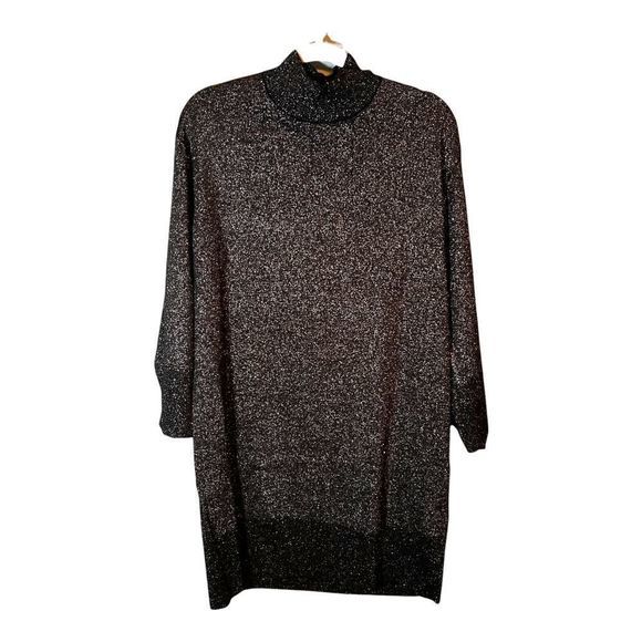 Cooper St Black Metallic Alice Knit Dress Drop Shoulder Mock‎ Turtleneck NWT - Picture 1 of 7